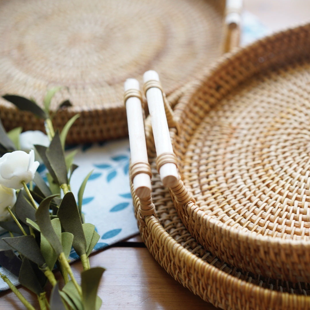 Rattan Round Trio Tray Set