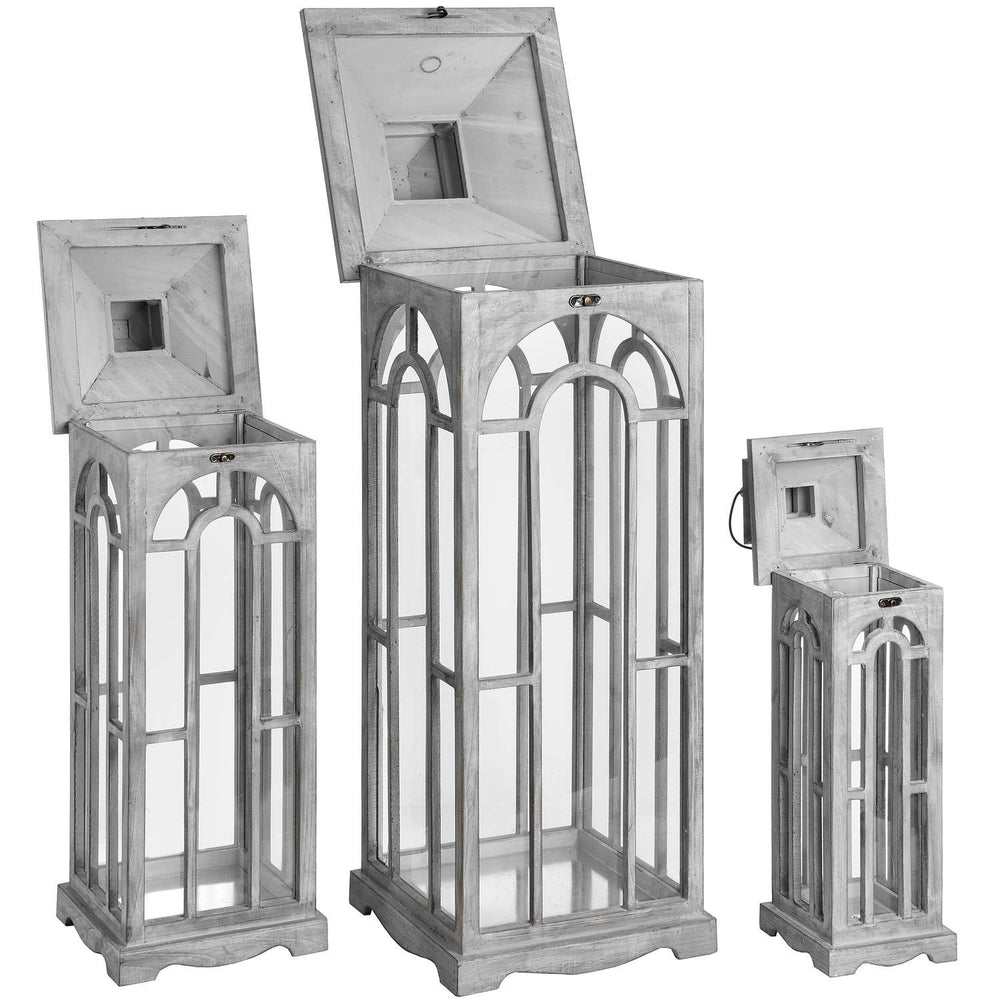 
                      
                        Set Of Three Wooden Lanterns With Archway Design
                      
                    