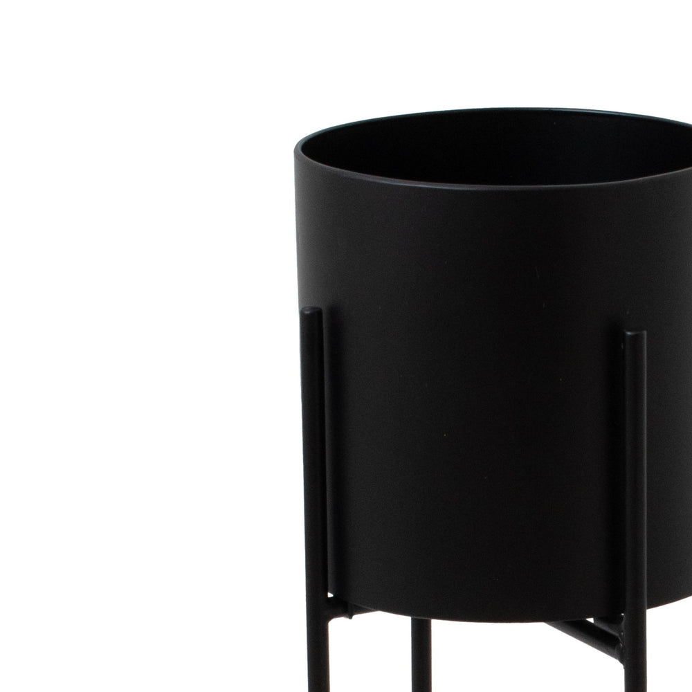 
                      
                        Large Matt Black Cylindrical Planter On Black Frame
                      
                    