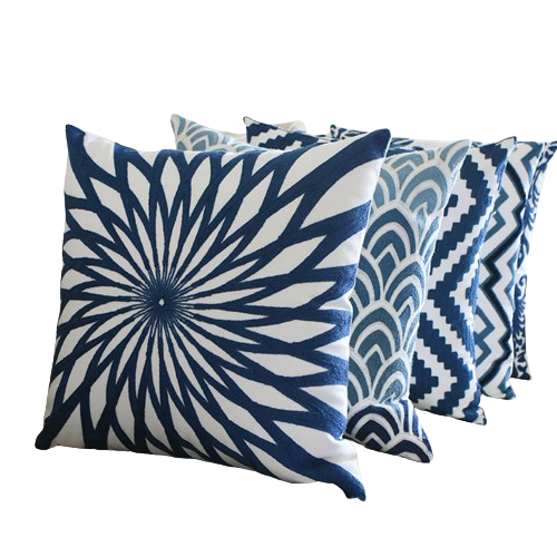 Housses de coussin brodées classiques bleu marine et blanc