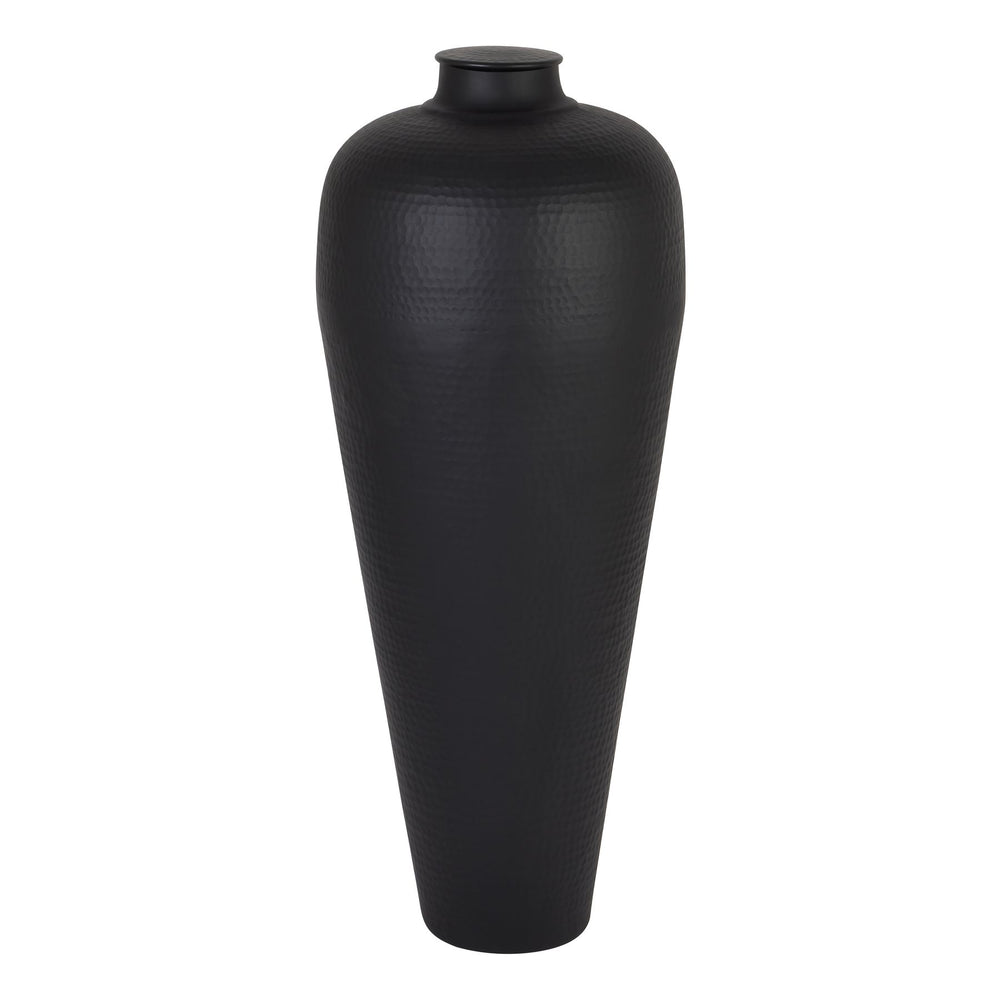 Grand vase martelé noir mat avec couvercle