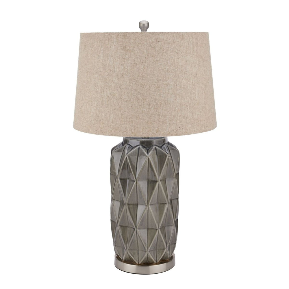 Acantho Grey Ceramic Lamp With Linen Shade -