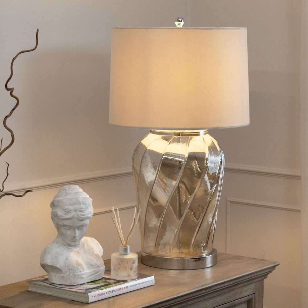 Ambassador Metallic Glass Lamp With Velvet Shade - Lighting