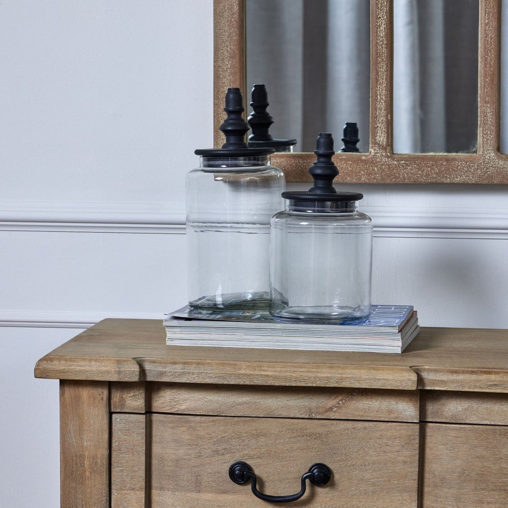 
                      
                        Black Finial Glass Canister -
                      
                    