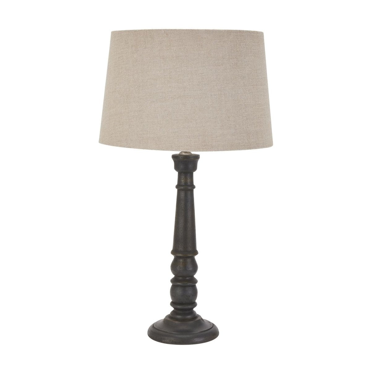 Delaney Grey Bead Candlestick Lamp With Linen Shade - Lighting