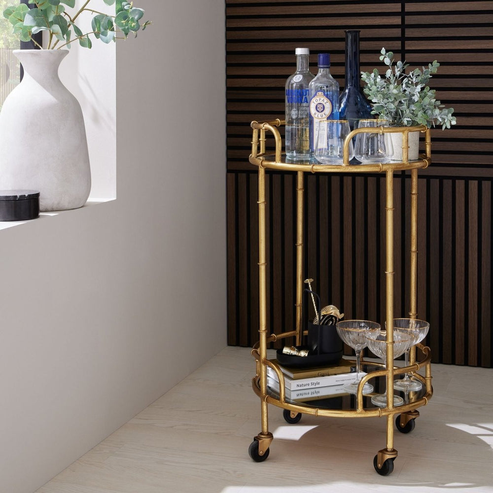 Gold Round Drinks Trolley - Furniture