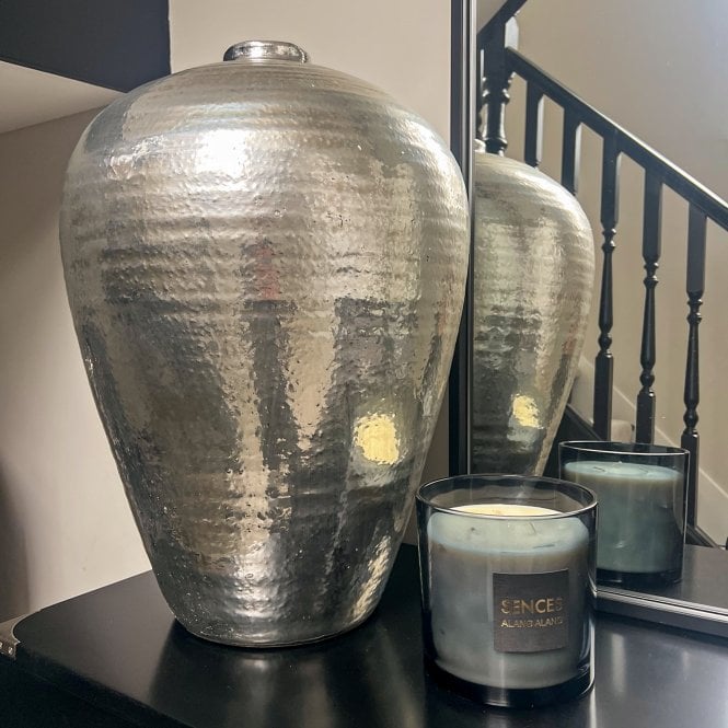 Large Hammered Silver Astral Vase - Home Accents