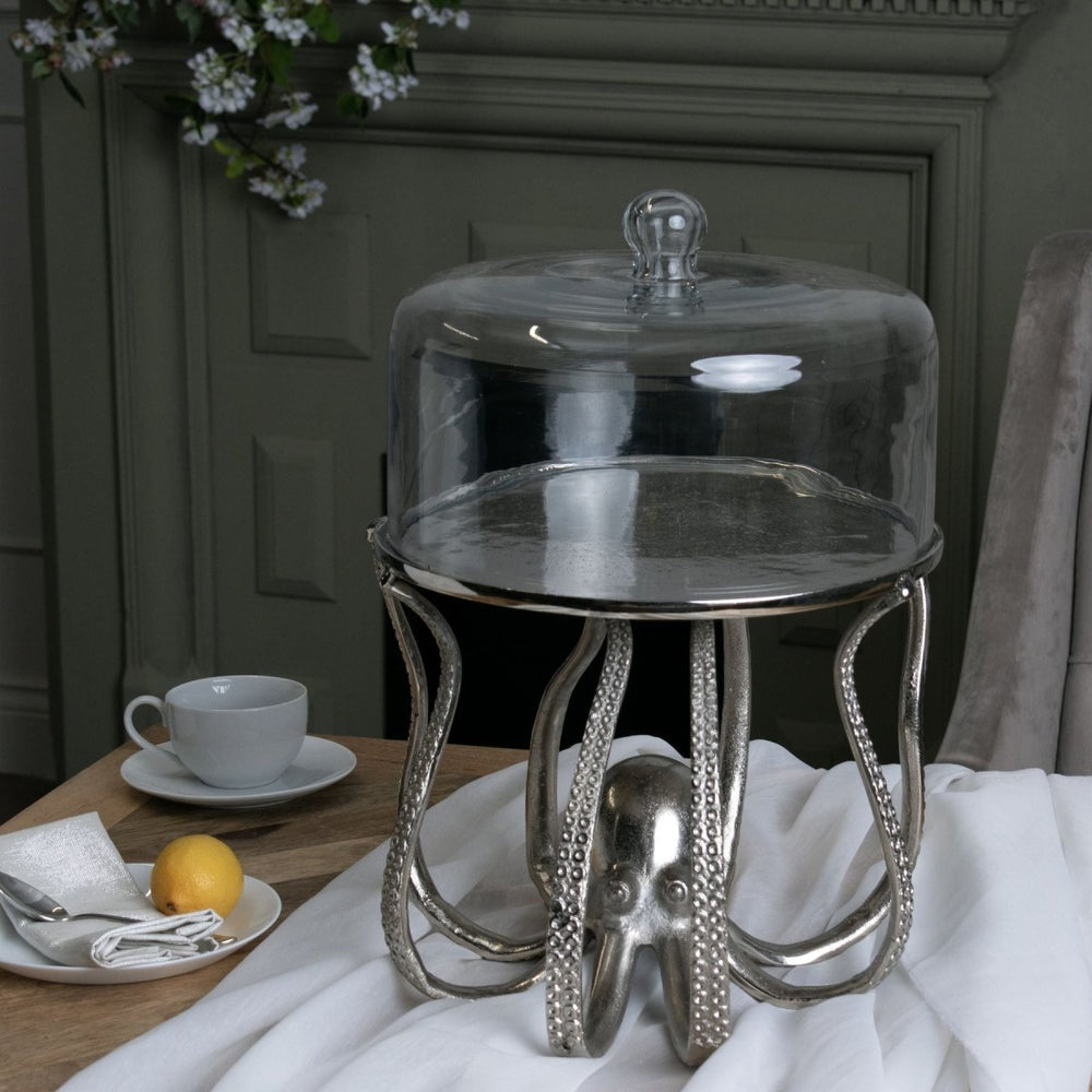 
                      
                        Large Silver Octopus Cake Stand Cloche -
                      
                    