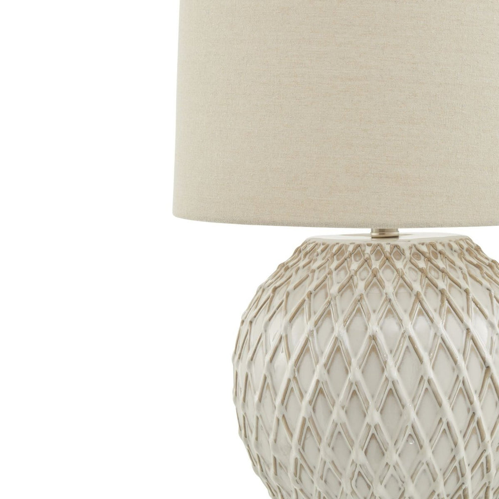 
                      
                        Lattice Ceramic Table Lamp With Linen Shade - Lighting
                      
                    