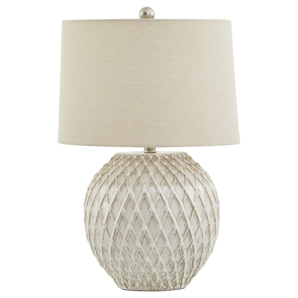 
                      
                        Lattice Ceramic Table Lamp With Linen Shade - Lighting
                      
                    