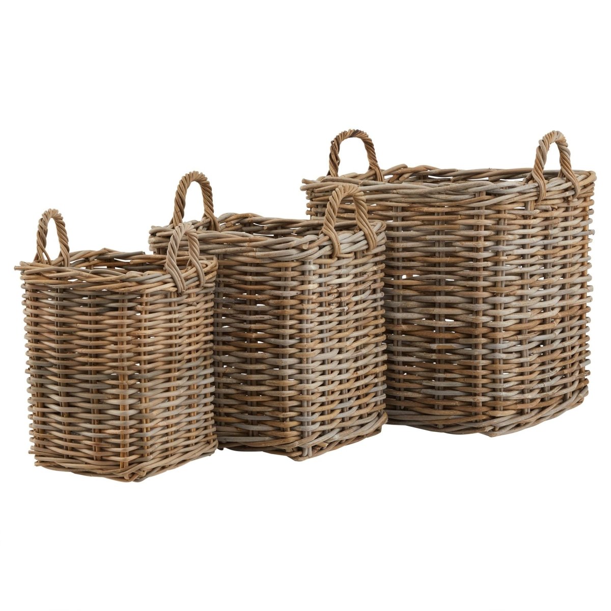 Set of 3 Kubu Rattan Square Storage Baskets -