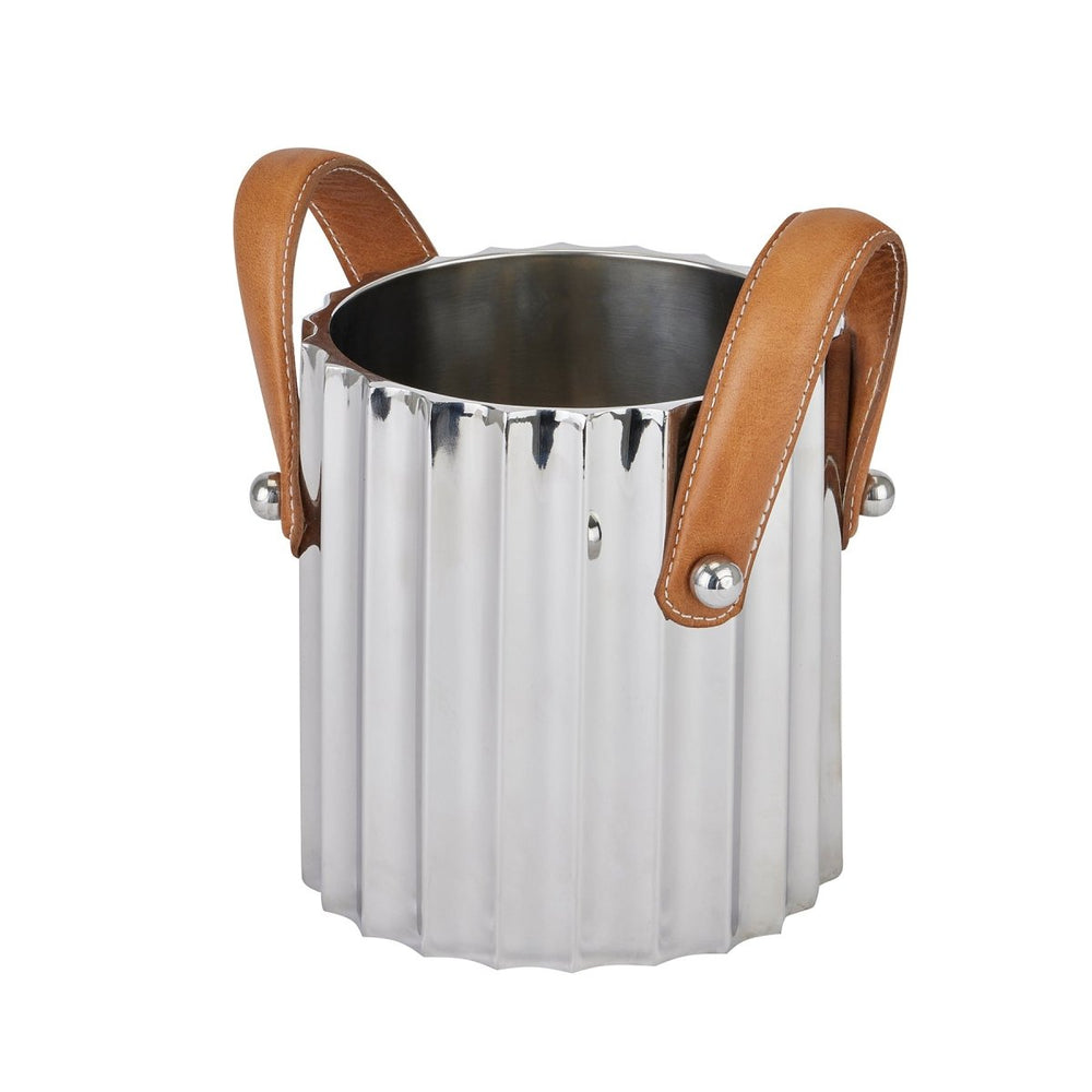 Silver Fluted Leather Handled Single Champagne Cooler - Home Accents