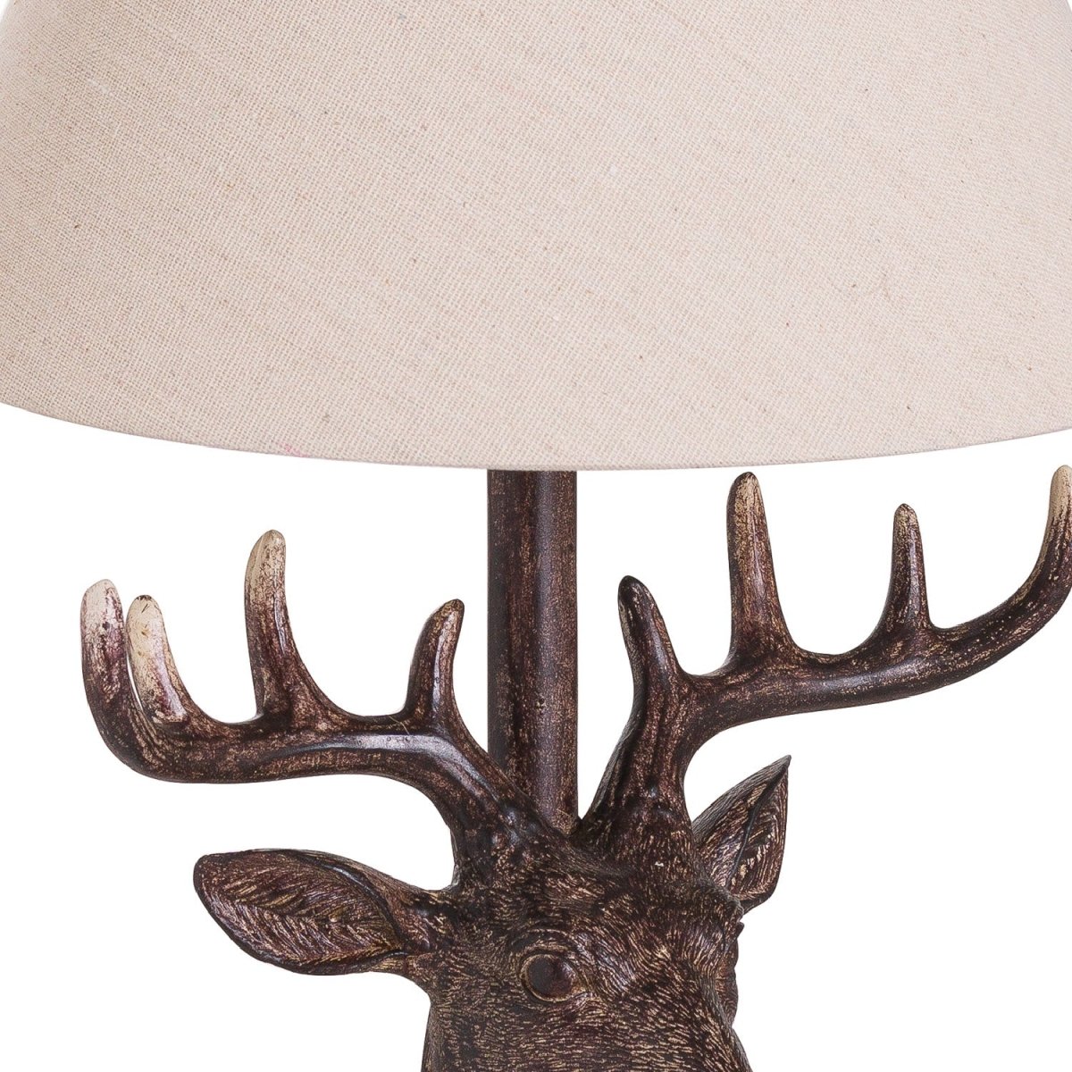 Stag Head Table Lamp With Linen Shade - Lighting