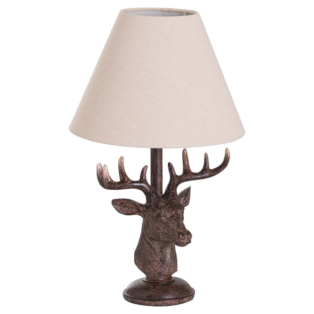 Stag Head Table Lamp With Linen Shade - Lighting